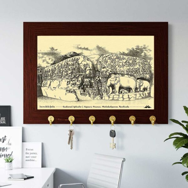 Arjuna’s Penance Mahabalipuram Canvas Key Holder - Timeless Indian Heritage for Your Home - Image 2