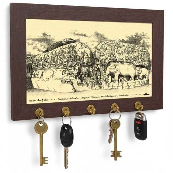 Arjuna’s Penance Mahabalipuram Canvas Key Holder - Timeless Indian Heritage for Your Home - Image 3