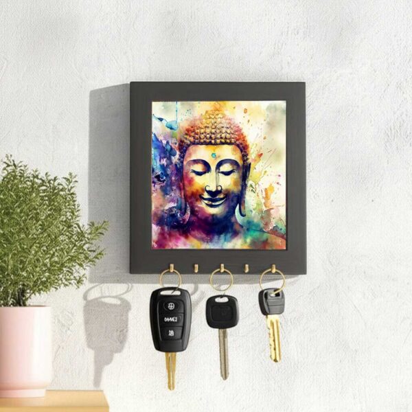 Colorful Buddha wall art in vibrant watercolor style – spiritual home décor with utility hooks