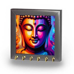 Buddha wall art canvas in multicolor print with framed key hook base