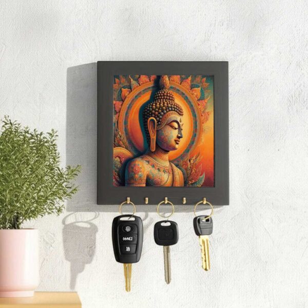 Buddha Key Holder – Canvas Wall Art with Elegant Brass Hooks - Image 3