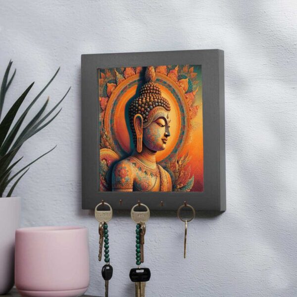 Buddha Key Holder – Canvas Wall Art with Elegant Brass Hooks - Image 2