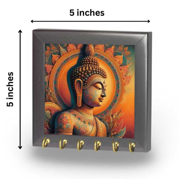 Buddha canvas painting with brass key hooks for wall decor with dimensions