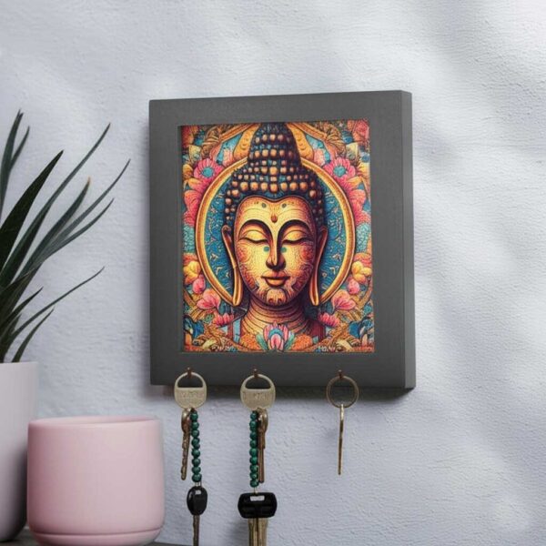 Buddha Canvas Key Holder – Elegant Wall Decor with Utility - Image 3