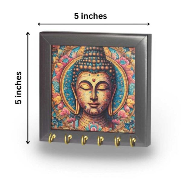 Buddha canvas key holder wall decor with key hooks