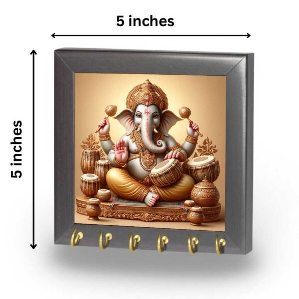Ganesha canvas key holder with musical theme and brass hooks for home décor