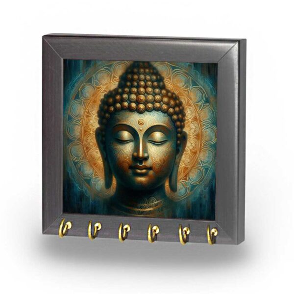 Framed spiritual Buddha canvas painting with brass hooks – peaceful home wall art
