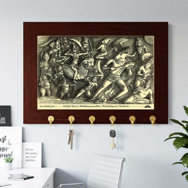 Mahishasuramardhini Cave Mahabalipuram Canvas Key Holder - A Souvenir of India’s Divine Art - Image 2