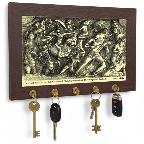 Mahishasuramardhini Cave Mahabalipuram Canvas Key Holder - A Souvenir of India’s Divine Art - Image 3