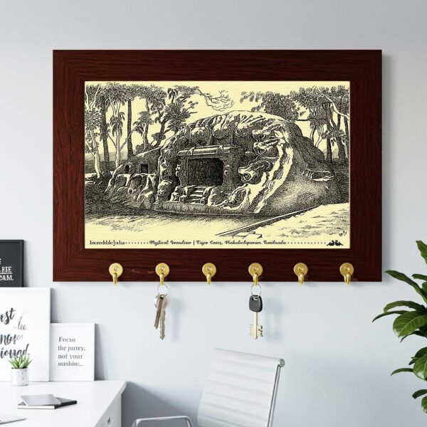 Tiger Caves Mahabalipuram Canvas Key Holder - An Artistic Souvenir from Tamil Nadu - Image 2
