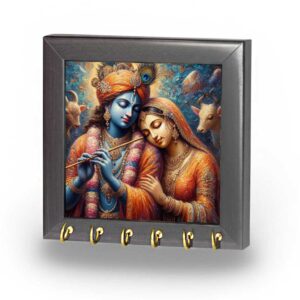 Radha Krishna canvas painting wall decor frame with brass hooks