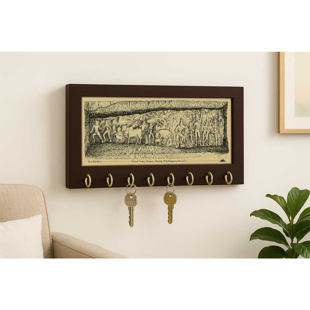 Krishna’s Mandap Mahabalipuram Canvas Key Holder – Souvenir Wall Décor - Image 3