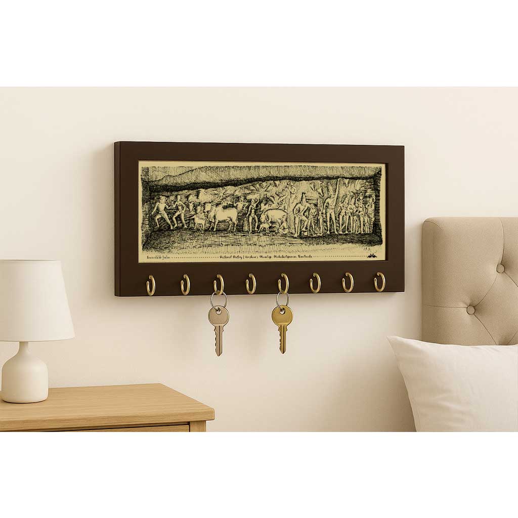 Krishna’s Mandap Mahabalipuram Canvas Key Holder – Souvenir Wall Décor - Image 2