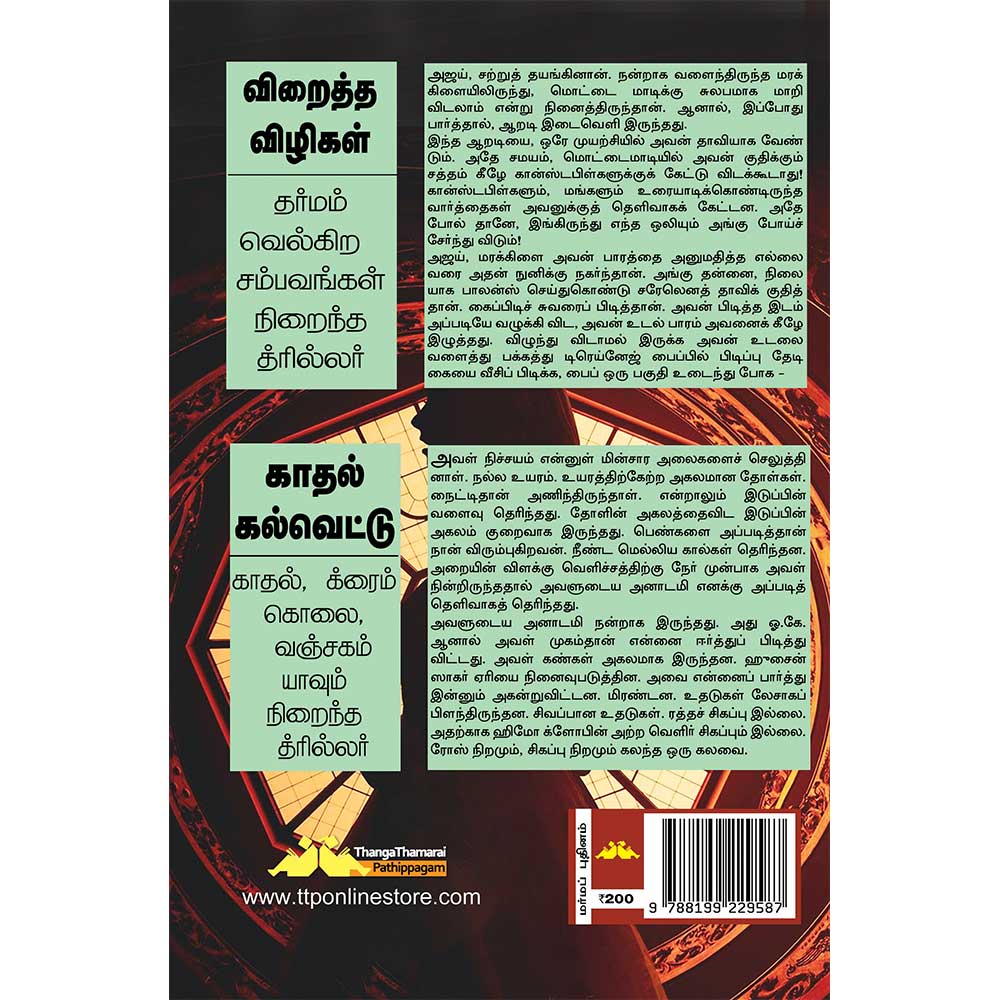 Tamil suspense fiction novel Viraitha Vizhigal by Subha